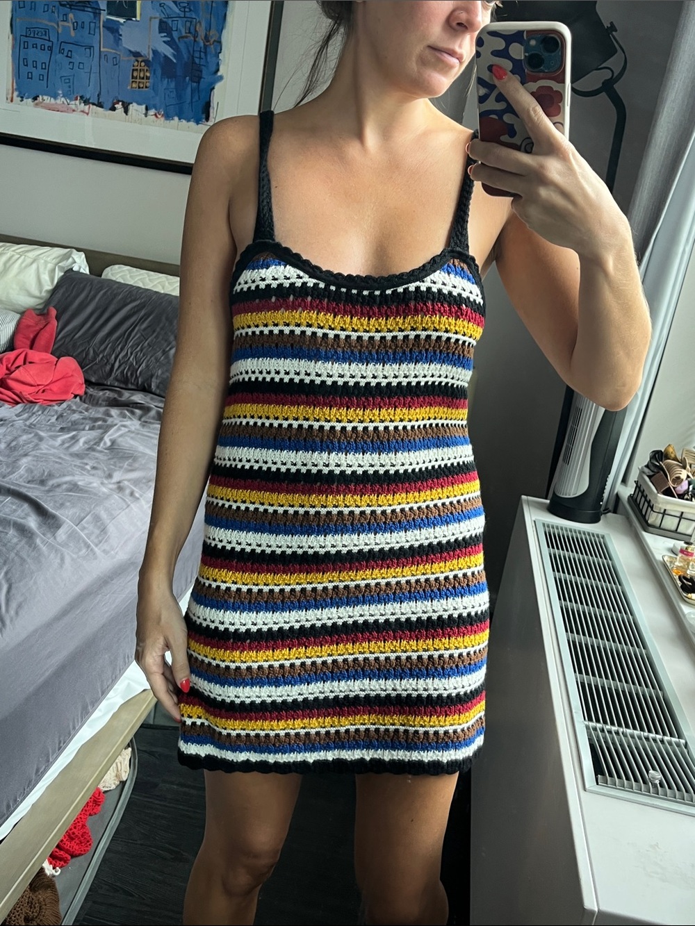 Zara Striped Crochet Mini Dress in Black, White, Red, Yellow, Blue